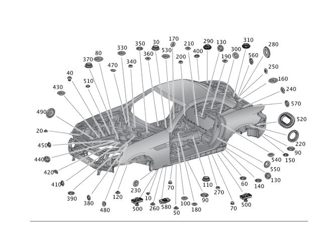 39972986 - Body Shell: Grommet for Mercedes-Benz: 180C, AMG GT, AMG GT Black Series, AMG GT C, AMG GT R, AMG GT S, C230, C240, C280, C32 AMG, C320, C350, C55 AMG, CLK320, CLK350, CLK500, CLK55 AMG, CLK550, CLK63 AMG, SL500, SL55 AMG, SL550, SL600, SL63 AMG, SL65 AMG, SLC300, SLC43 AMG, SLK250, SLK300, SLK350, SLK55 AMG, SLS AMG Image image