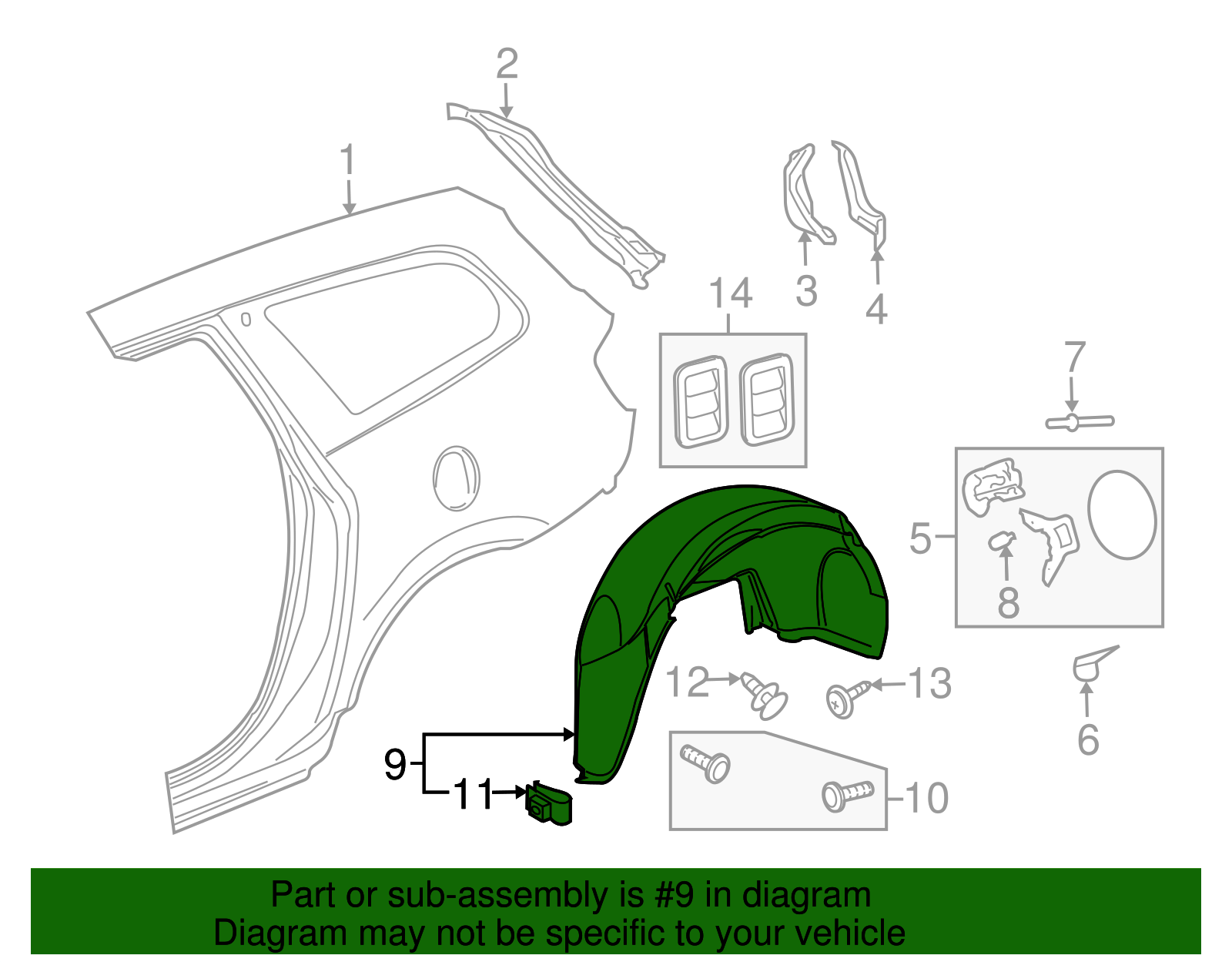 2008-2017 Buick Enclave Fender Liner - TRQ BDA07478 - Front Right Rearward