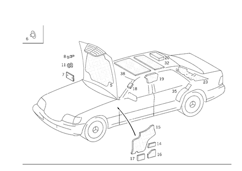 Insulation in Engine Compartment, on Roof Rail and Rear End Pillar for 1993 Mercedes-Benz 400SEL #0
