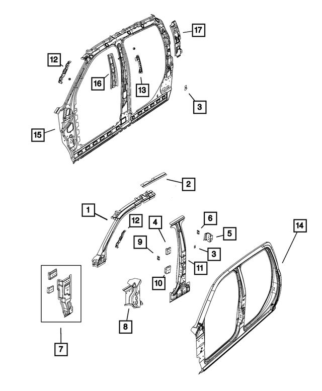 55372468AA - Body Sheet Metal Except Doors: Roof Rail Reinforcement, Right for Mopar Image