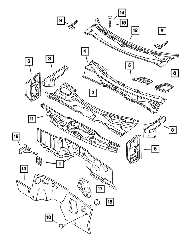 55274643AC - Body Sheet Metal Except Doors: Cowl And Plenum Panel for Mopar Image image