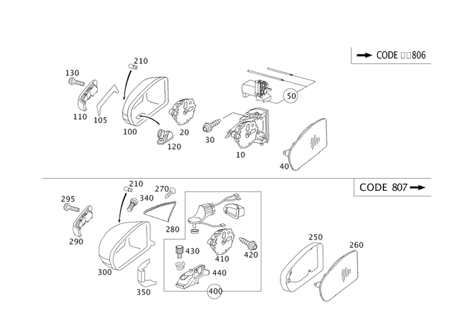 2038100121 - Front Doors: Mirror Glass for Mercedes-Benz: 180C, C230, C240, C280, C32 AMG, C320, C350, C55 AMG, E320, E500, E55 AMG Image image