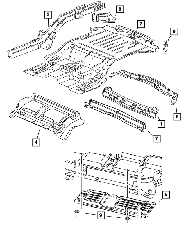 « 55396322AO – Body Sheet Metal Except Doors : Plancher Plancher pour Mopar Image »