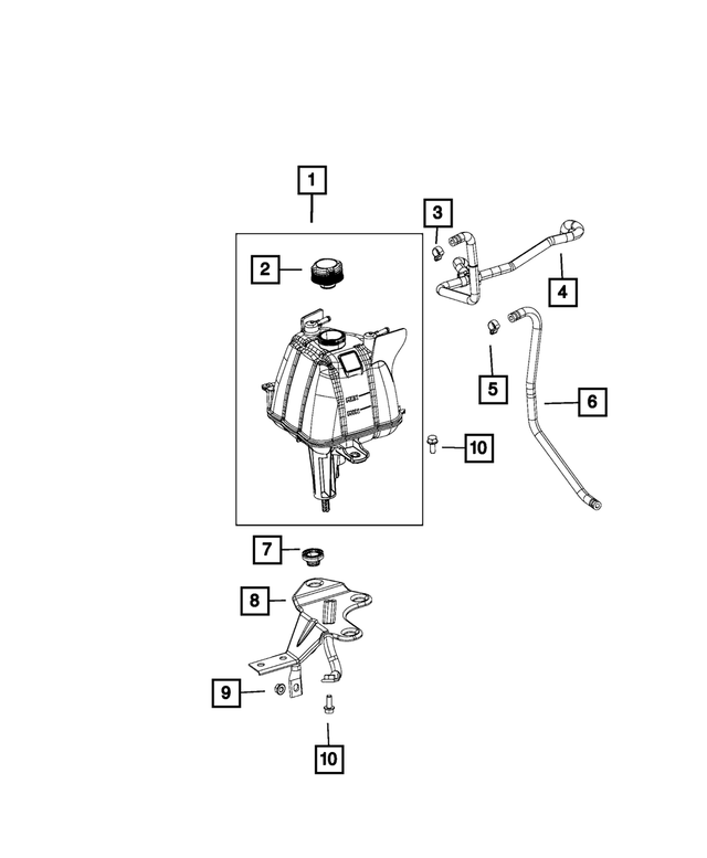 68097622AA - Cooling: Coolant Recovery Bottle Cap for Fiat: 500L | Ram: ProMaster 1500, ProMaster 2500, ProMaster 3500, ProMaster City Image