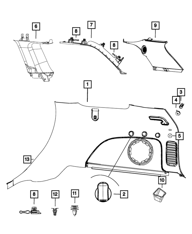 5KT38DX9AH - Interior Trim: Quarter Trim Panel, Right for Mopar Image