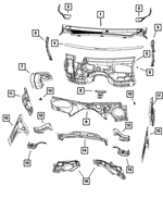 55112907AA - Body Sheet Metal Except Doors: Cowl Top Panel for Dodge: Durango | Jeep: Grand Cherokee Image