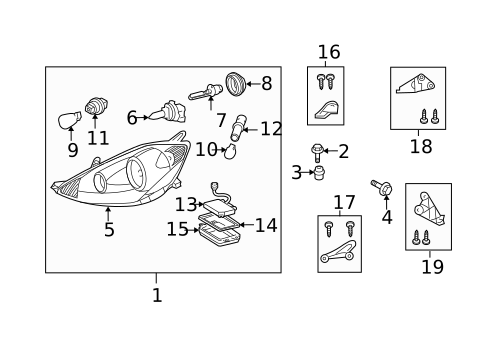 Headlamp Components for 2008 Toyota Sienna #0