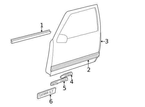 Exterior Trim - Front Door for 1995 GMC C1500 Pickup #0
