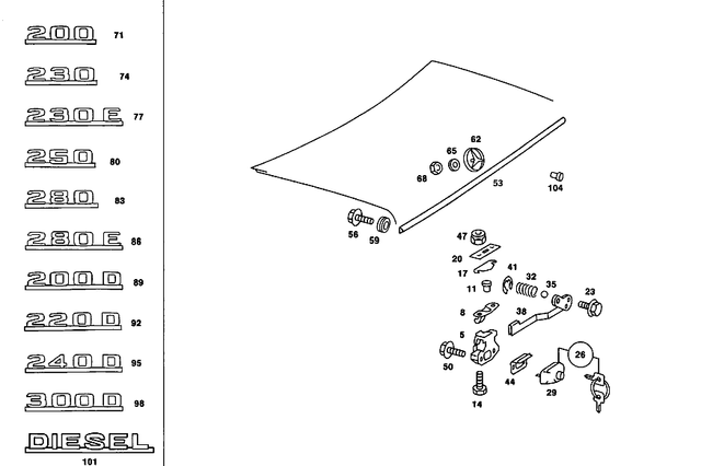 1237501085 - : Push-Button Lock for Mercedes-Benz: 220D, 230, 240D, 280, 280C, 280CE Image