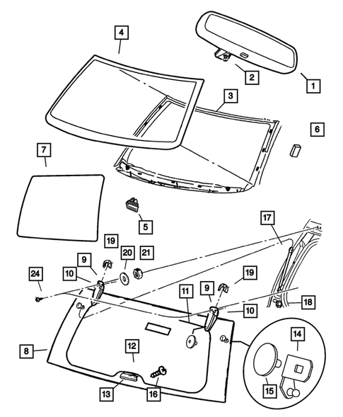 Glass and Rear View Mirror for 2002 Jeep Grand Cherokee #0