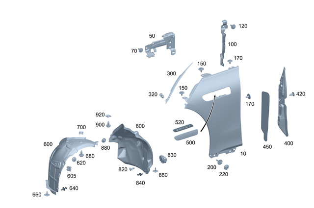2978810200 - Bumper/Fender/Hood: Fender, Front for Mercedes-Benz: EQS 450, EQS 450+, EQS 580, EQS AMG Image image