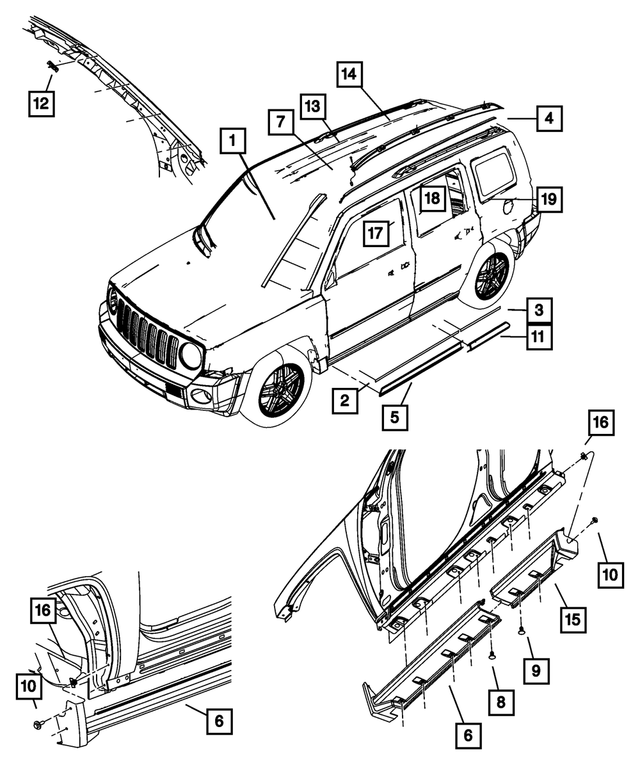 « 1CW04RXFAA – Exterior Ornamentation : Porte Arrière Moulure, Côté Droit pour Mopar Image »