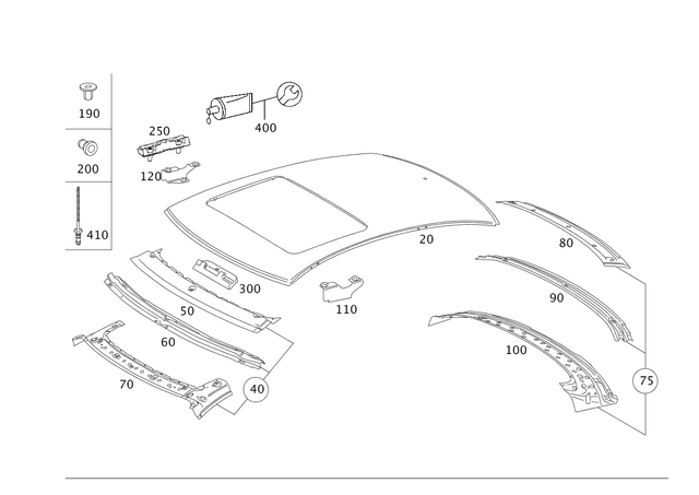 2216570509 - Roof: Paneling for Mercedes-Benz: 250, 300S, S350, S500 Image image