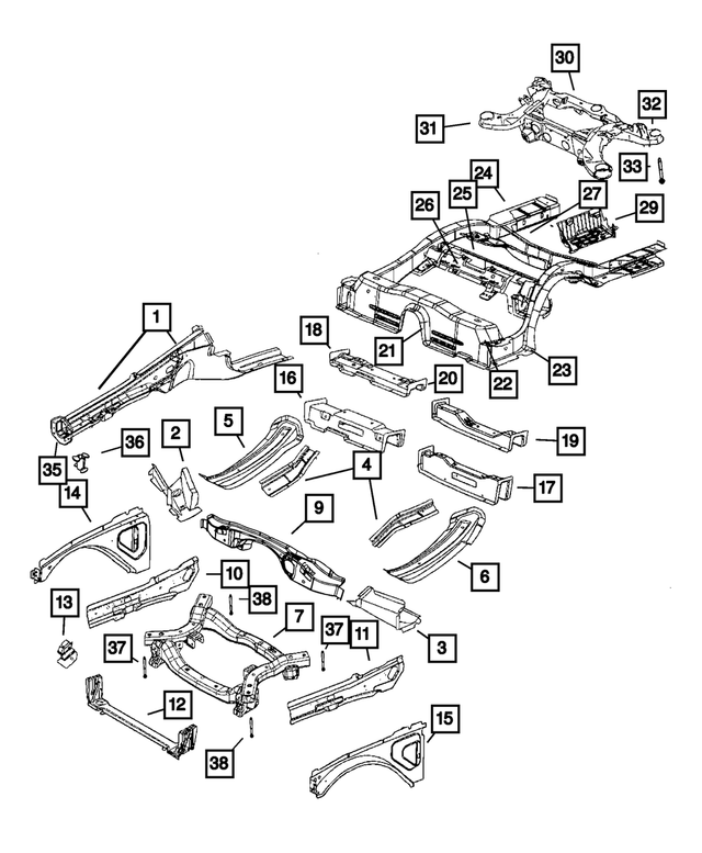 68504488AA - Frame, Bumper and Fascia: Front Side Rail Front Rail, Right for Mopar Image image