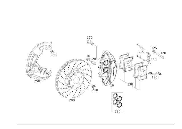 2224219498 - Brakes: Fixed Caliper for Mercedes-Benz: Maybach S550, Maybach S560, Maybach S600, Maybach S650, S450, S500, S550, S560, S600, S63 AMG, S63 AMG E Performance, S65 AMG Image image