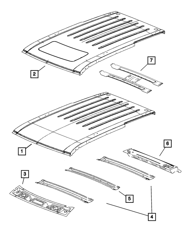 55369449AG - Body Sheet Metal Except Doors: Roof Front Header for Mopar Image