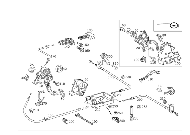 203420018564 - : Brake Cable for Mercedes-Benz: 180C, C230, C240, C280, C32 AMG, C320, C350, C55 AMG, CLK320, CLK350, CLK500, CLK55 AMG, CLK550 Image