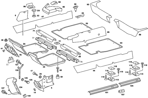 Front Panel Pillar Panelling, Lining on Floor and Footrest for 1990 Mercedes-Benz 560SEL #1