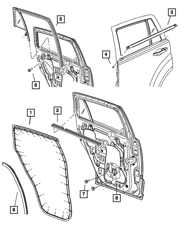 5067751AB - Doors and Related Parts: Rear Door Belt Inner Weatherstrip, Left for Mopar Image