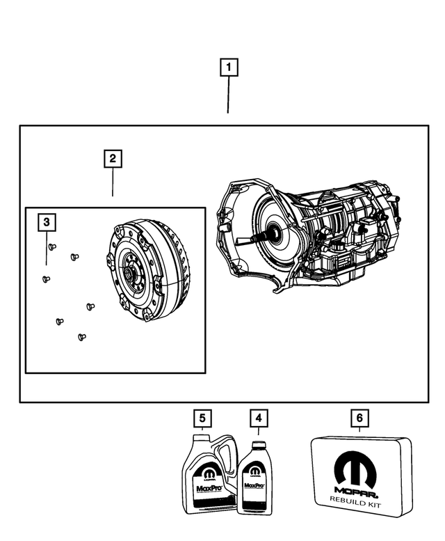 R8051225AN - 545RFE; 5-Speed; Automatic Transmission: With Torque Converter Transmission Kit, Remanufactured for Mopar Image