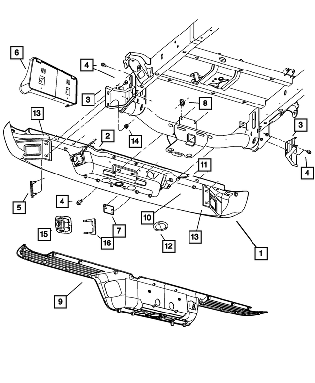 55077107AN - Frame, Bumper and Fascia: Rear Bumper for Mopar Image