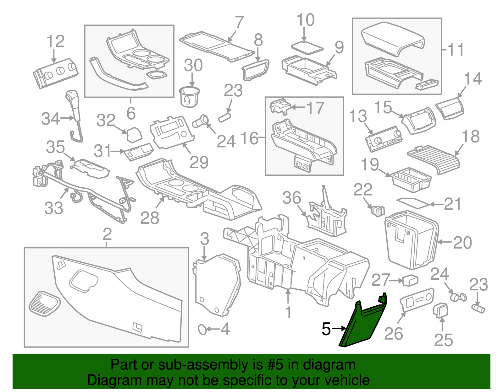 2014-2017 GMC Light Titanium Front Floor Console Rear Trim Panel ...
