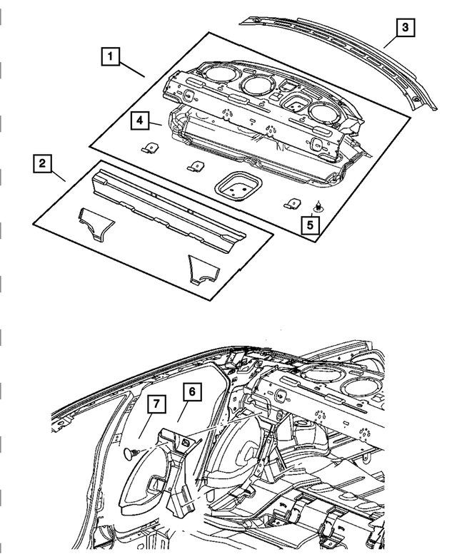 68037697AB - Body Sheet Metal Except Doors: Rear Shelf Panel Reinforcement for Mopar Image