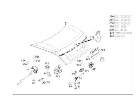 Rear Lid Latch-Type Lock, Rear Lid Attachment Parts for 2007 Mercedes-Benz CL550 #0