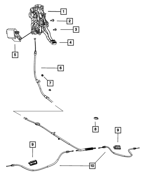 Parking Brake Lever, Cables, and Rear Disc Park Brake Assembly for 2011 Jeep Grand Cherokee #1