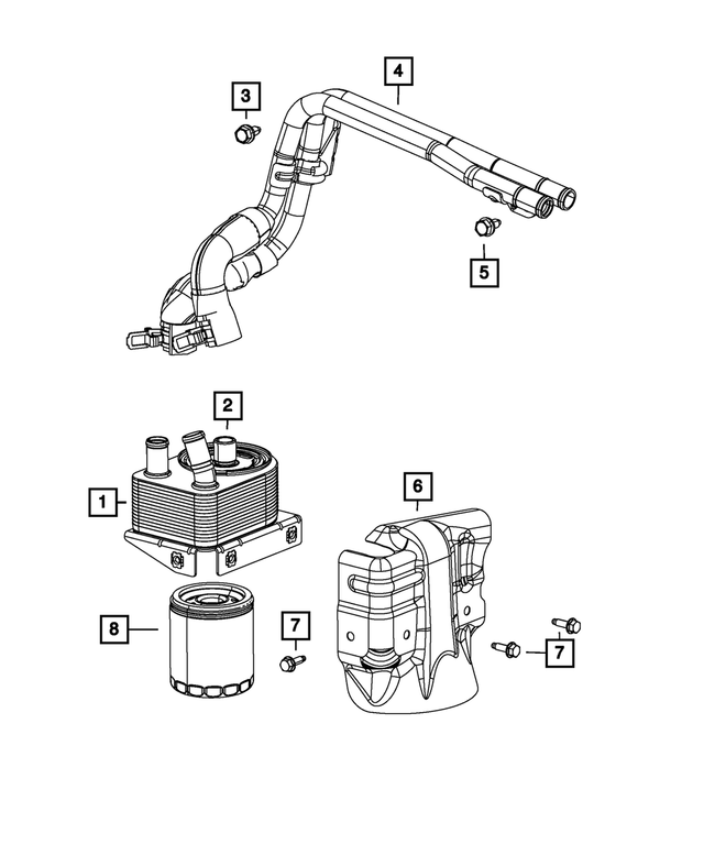 5047388AD - 2.4L ESS; Engine: Oil Cooler Tube for Chrysler: 200 | Dodge: Dart | Fiat: 500X | Jeep: Cherokee, Compass, Renegade | Ram: ProMaster City Image