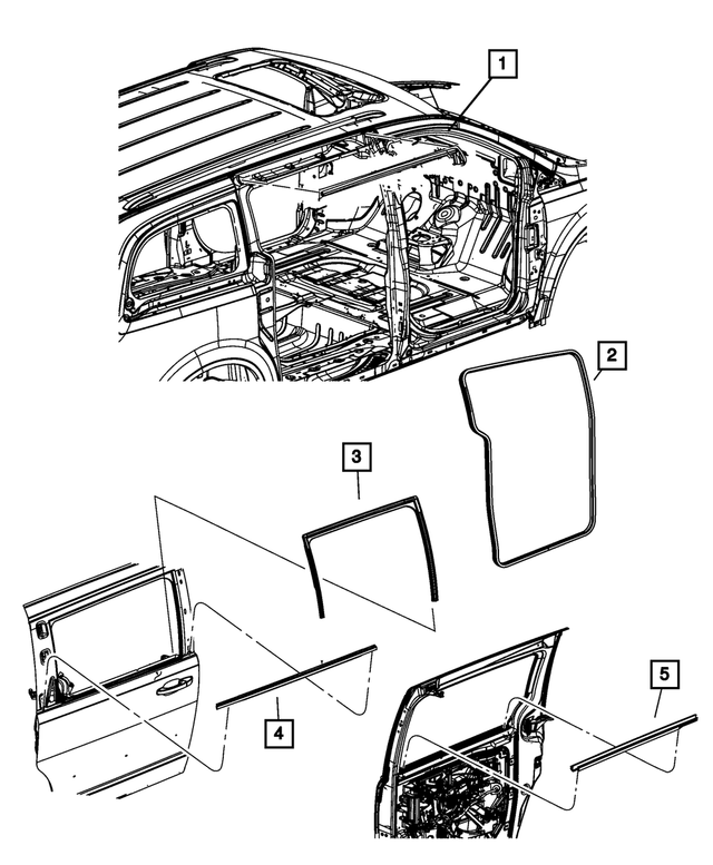 5020782AC - Doors, Door Mirrors and Related Parts: Rear Door Belt Inner Weatherstrip, Right for Mopar Image image