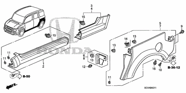 Rear Cladding - Side Sill Garnish (1) for 2008 Honda Element #0