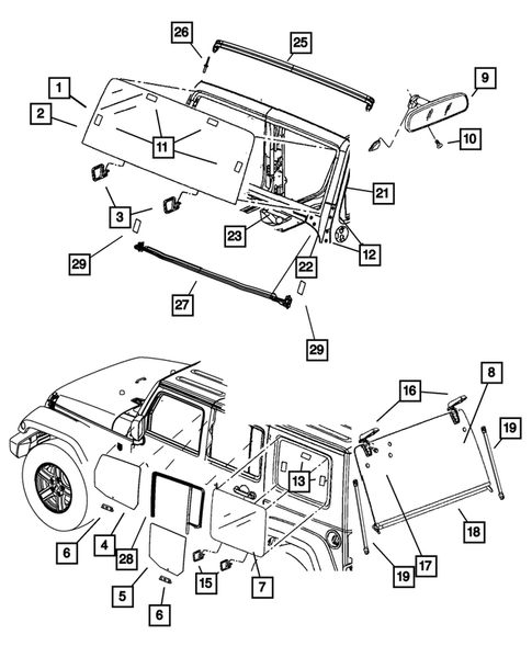 Glass and Interior Rear View Mirror for 2012 Jeep Wrangler #0