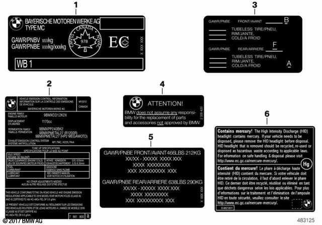 71227105591 - Parts and Accessories for Engine / Chassis: Label "Emission Control Information" - Usa/canada for BMW-Motorrad Image