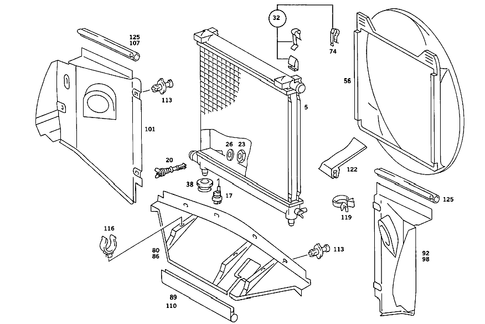 Radiator, Mounting, and Covering for 1988 Mercedes-Benz 190D #2