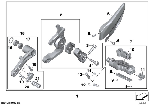 77255A73E43 - Frame and Mounting Parts: Set, Footrest System, Left - M for BMW-Motorrad Image