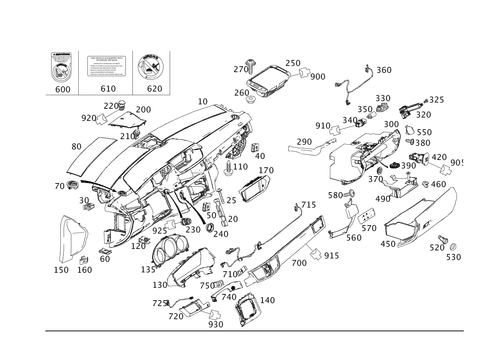 Instrument Panel and Glove Compartment Housing with Front Passenger Airbag for 2014 Mercedes-Benz E400 #0