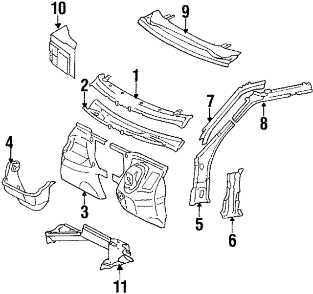 1246202986 - Body: Cowl Panel for Mercedes-Benz Image