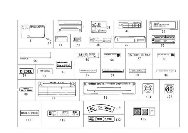 1265840601 - Tools An Accessories: Identification Plate for Mercedes-Benz: 190, 190D, 190E, 200, 200D, 230, 240D, 260E, 280, 280C, 280CE, 280E, 280S, 280SE, 280SEL, 300CE, 300D, 300E, 300SD, 300SE, 300SEL, 300SL, 300TD, 300TE, 350SL, 380SE, 380SEL, 380SL, 380SLC, 400E, 400SE, 400SEL, 450SL, 450SLC, 500E, 500SEC, 500SEL, 500SL, 560SEC, 560SEL, 560SL, 600SEL, 600SL, C220, C230, C280, C43 AMG, E420, E430, S420 Image image