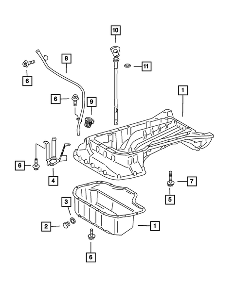 Engine Oiling, Oil Pan and Indicator (Dipstick) for 2008 Dodge Sprinter 3500 #0