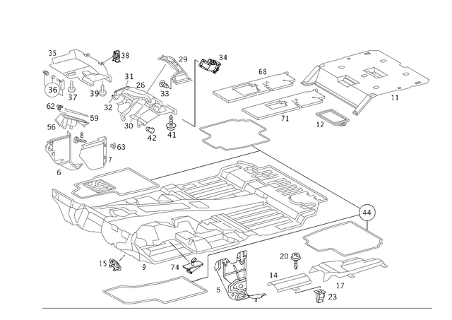 1636800448 - Panelling: Parts Kit, Floor Mat for Mercedes-Benz: ML320, ML430, ML55 AMG Image