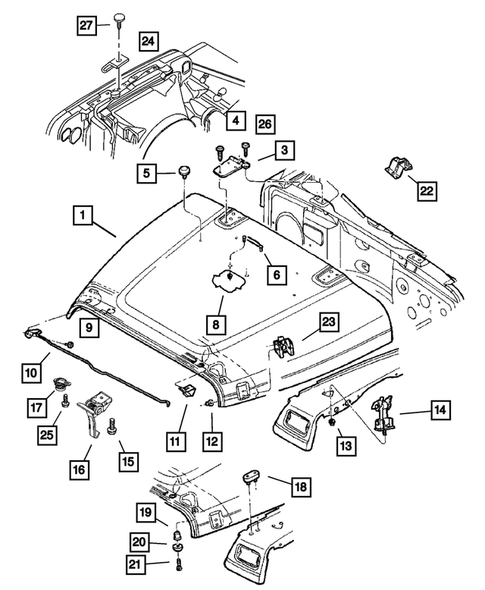 Hood and Hood Release for 2002 Jeep Wrangler #0