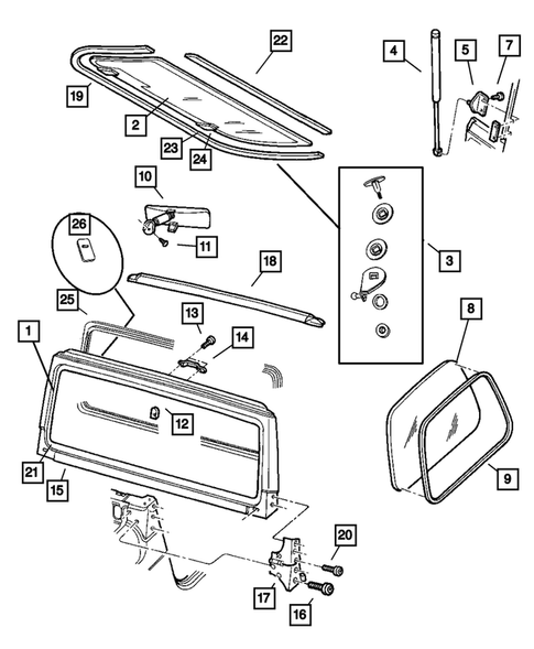 Glass and Rear View Mirror for 2003 Jeep Wrangler #0