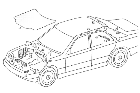 Insulation in Engine Compartment, on Roof Rail and Rear End Pillar for 1988 Mercedes-Benz 300E #1