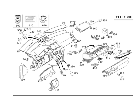 Instrument Panel and Glove Compartment Housing with Front Passenger Airbag for 2013 Mercedes-Benz C250 #0
