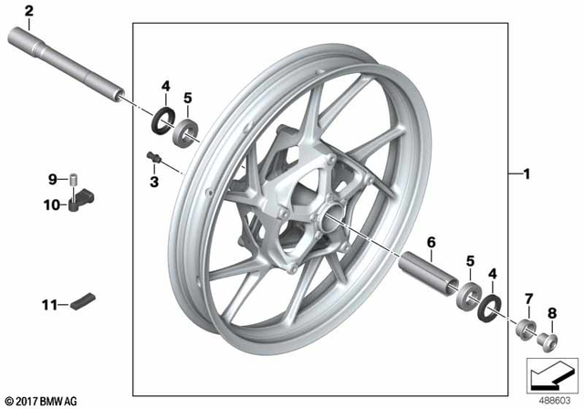 36318531205 - Wheels and Tires: Cast Iron Rim Silver Front - 3.5X17 for BMW-Motorrad Image image