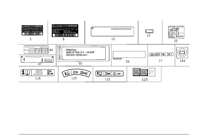 1405840101 - Tools An Accessories: Identification Plate for Mercedes-Benz: 190D, 190E, 260E, 300E, 300SE, 300TE, 400E, 400SEL, 500E, 500SEC, 500SEL, 500SL, 560SEC, 560SEL, 600SEL, 600SL, C220, C230, C280, C43 AMG, CL500, E420, E430, S55 AMG, SL320 Image image