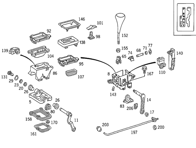 2015450037 - Gearshift Mechanism: Knob for Mercedes-Benz: 190, 190E, 200, 300E, 300SE, 300SEL, 300TE, 560SEC, 560SEL Image image