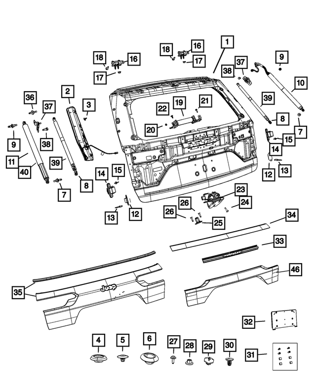 68458295AH - Doors, Door Mirrors and Related Parts: Liftgate for Jeep: Grand Cherokee L Image