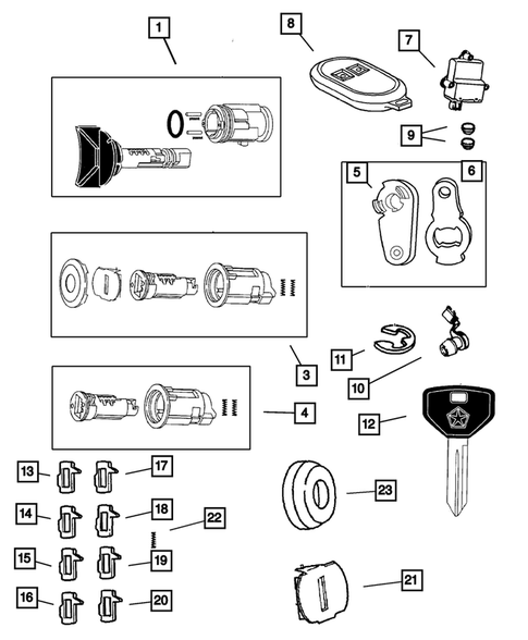Lock Cylinders and Keys for 2001 Jeep Cherokee #0